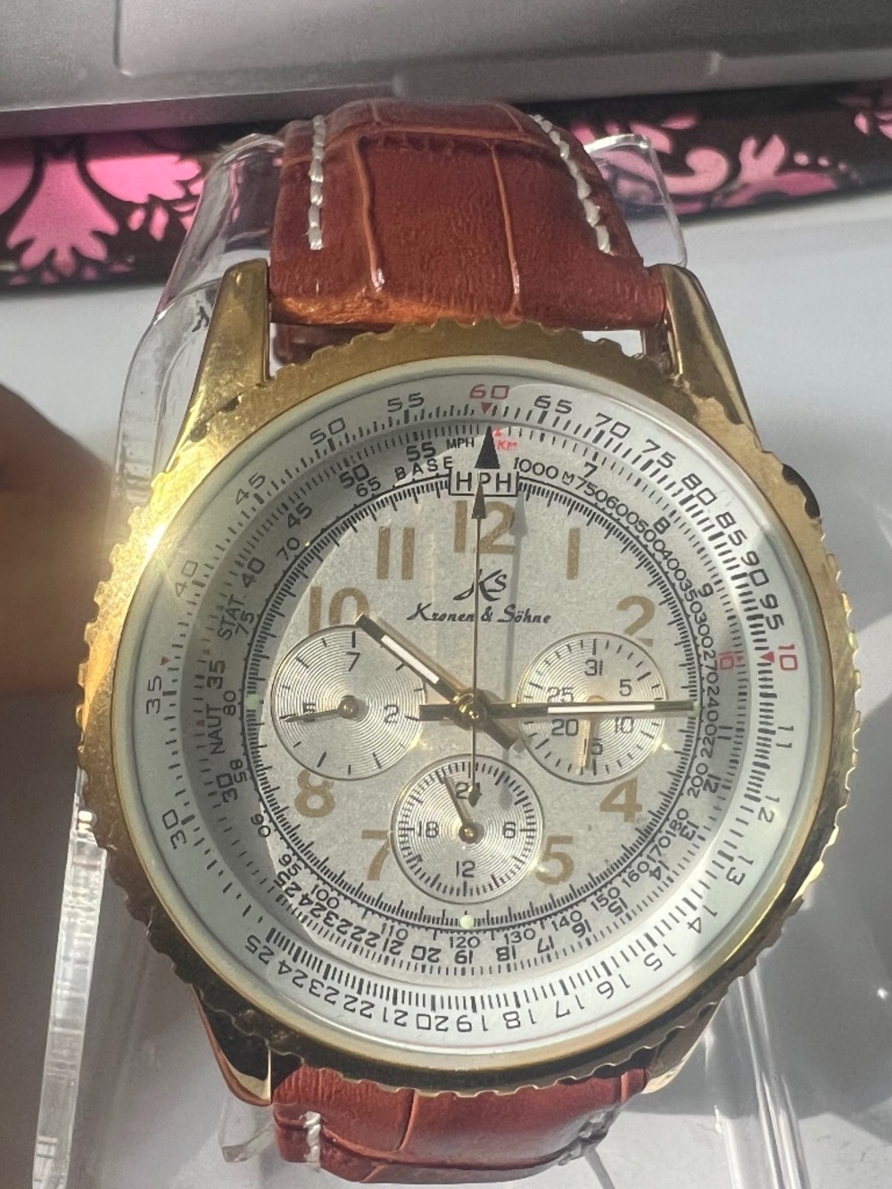 Kronen & Söhne Men's Aviator Slide Rule Watch | Gold-Tone White Dial Like New